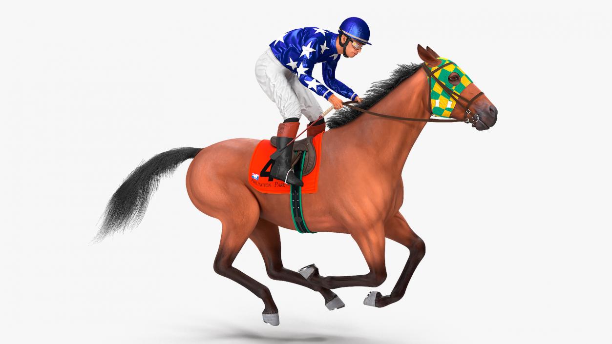 3D Gallop Bay Racing Horse with Jokey Fur model