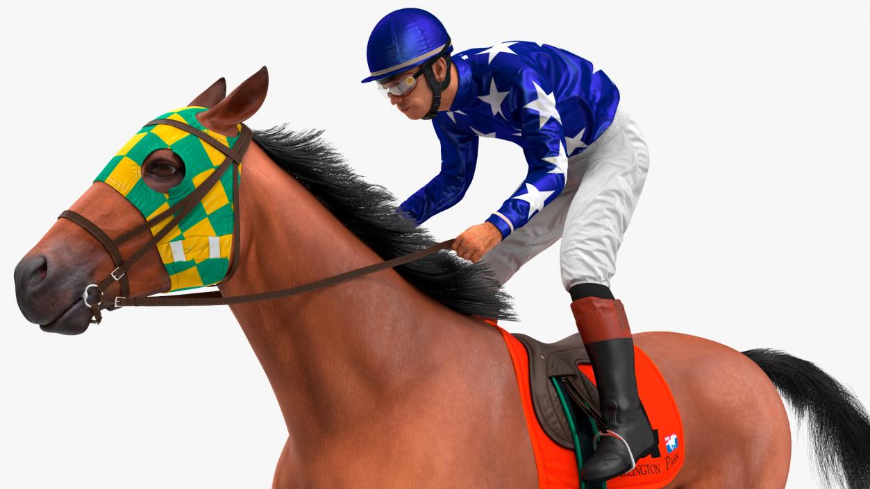 3D Gallop Bay Racing Horse with Jokey Fur model