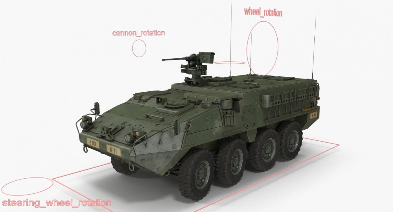 Interim Armored Vehicle Stryker M1126 Rigged 3D model