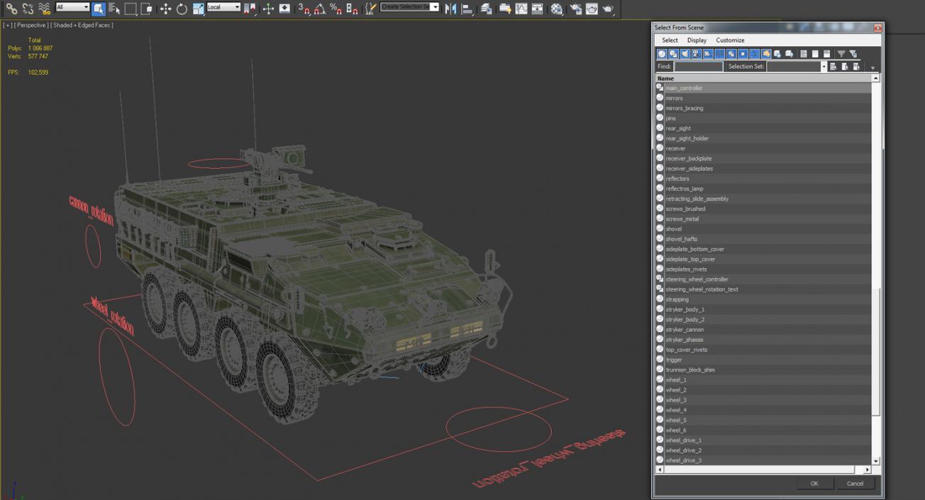 Interim Armored Vehicle Stryker M1126 Rigged 3D model