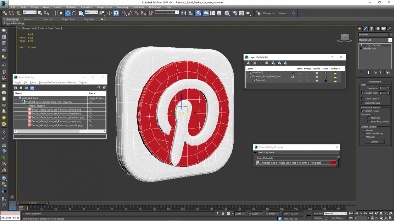 Pinterest Social Media Icon 2 3D model