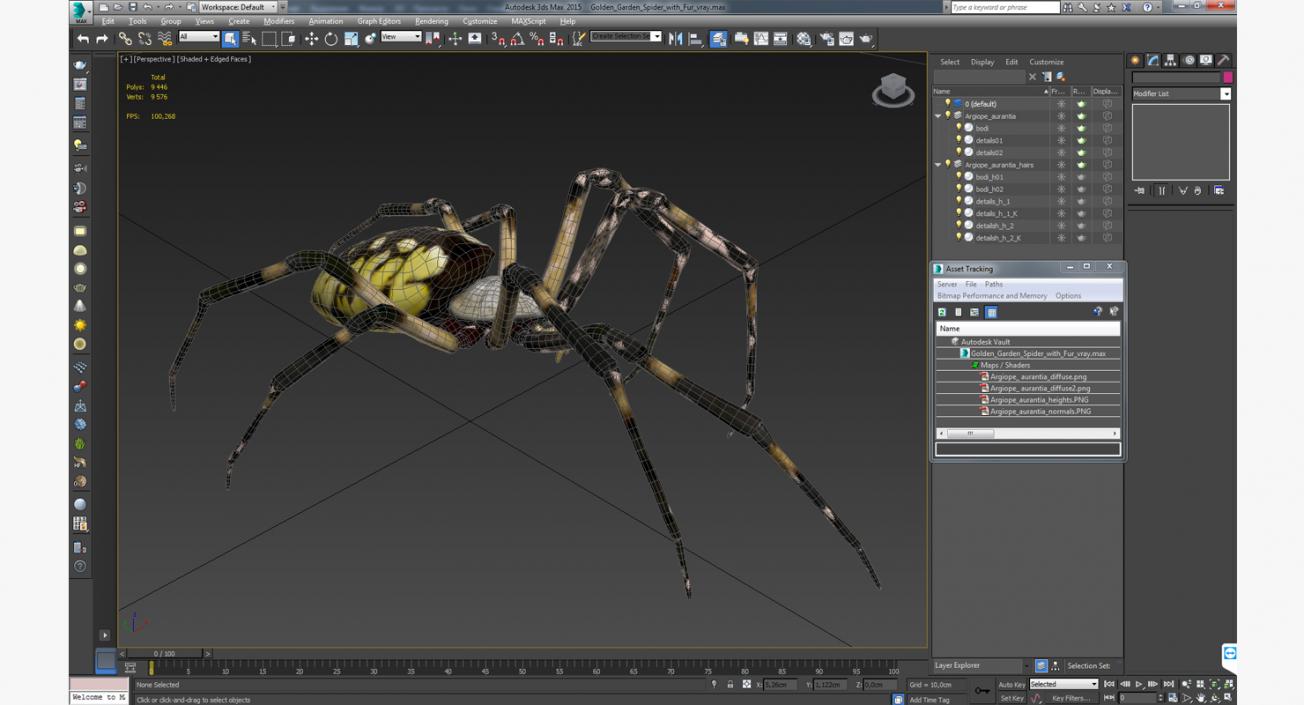 Golden Garden Spider with Fur 3D model