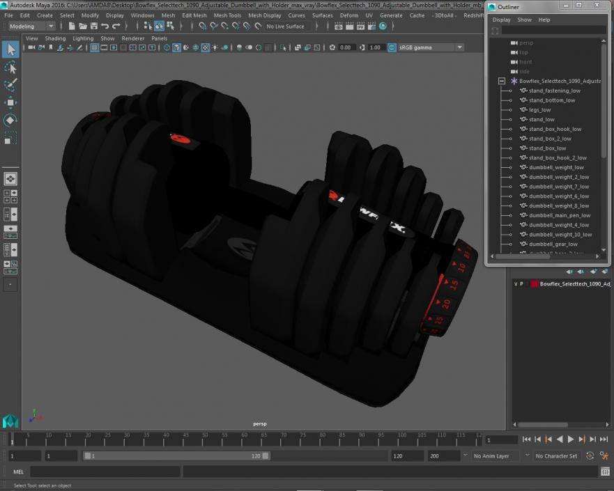 3D model Bowflex Selecttech 1090 Adjustable Dumbbell with Holder