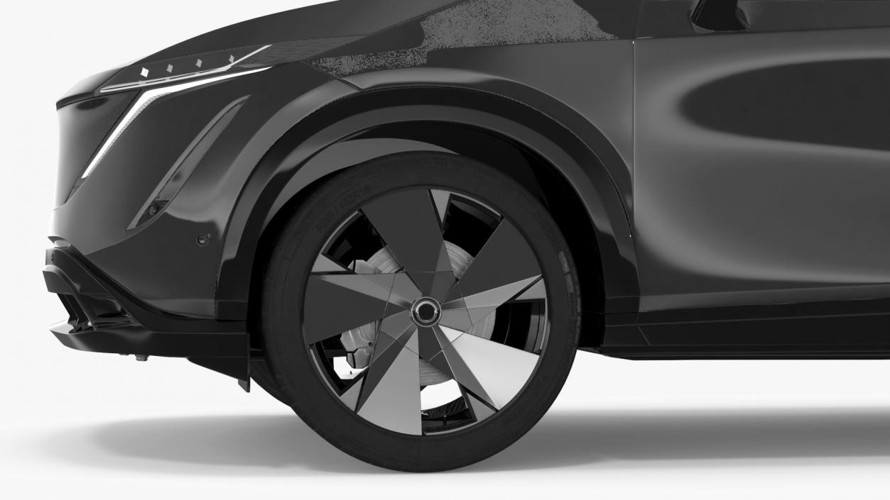 3D Concept Black Electric SUV Lights On