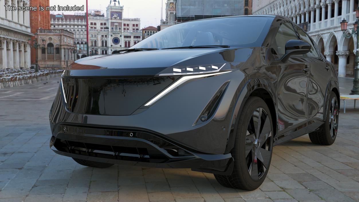 3D Concept Black Electric SUV Lights On