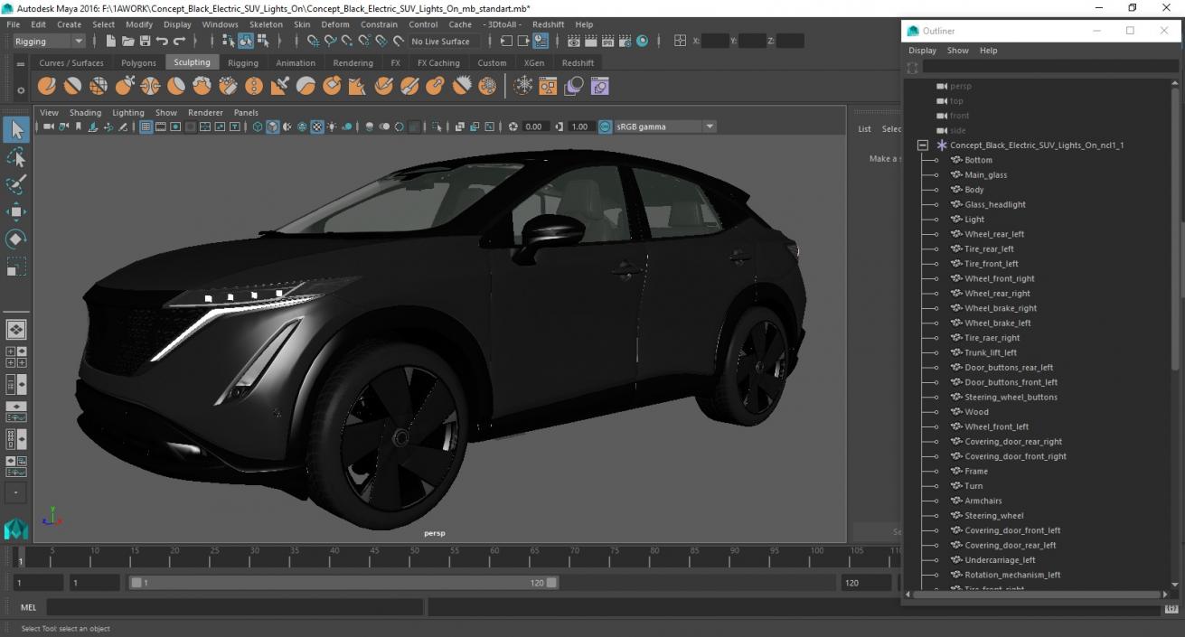 3D Concept Black Electric SUV Lights On