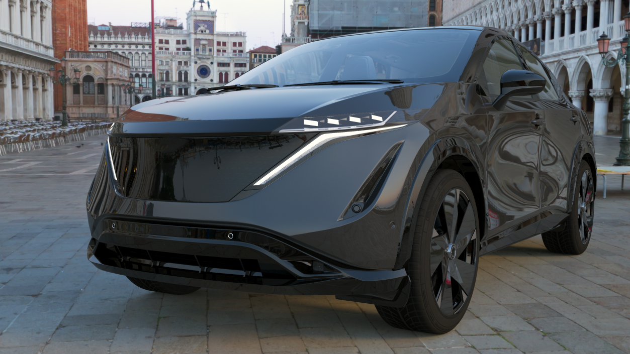 3D Concept Black Electric SUV Lights On