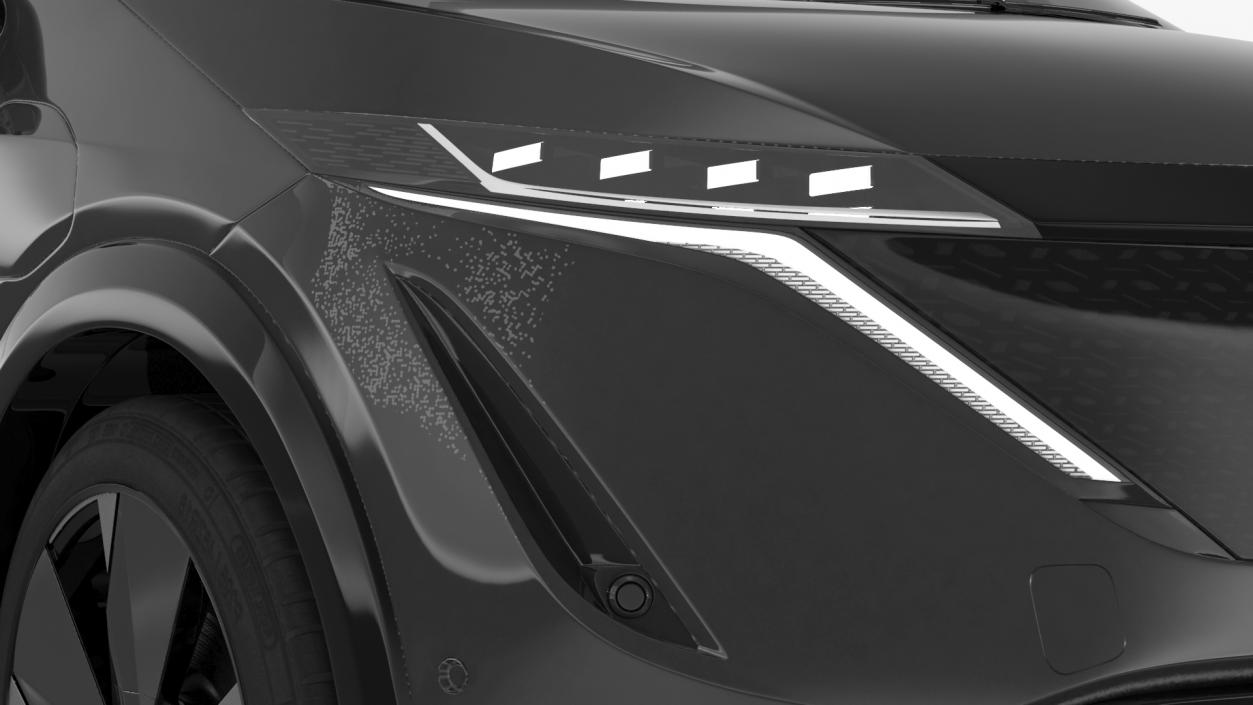 3D Concept Black Electric SUV Lights On