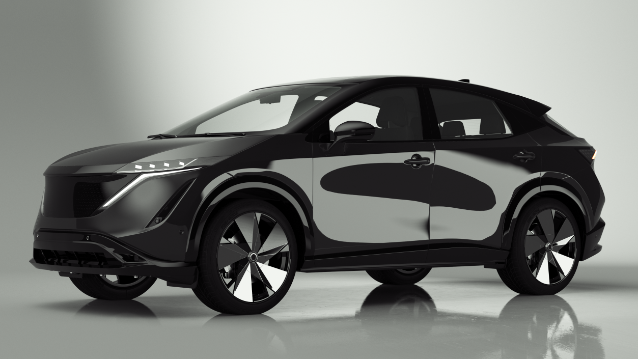 3D Concept Black Electric SUV Lights On