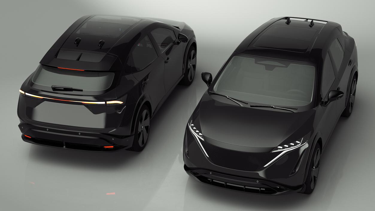 3D Concept Black Electric SUV Lights On