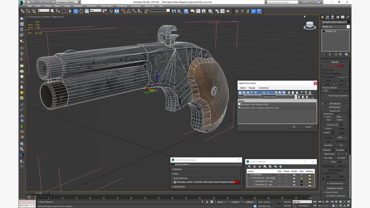 3D model Remington Rider Magazine Engraved Pistol