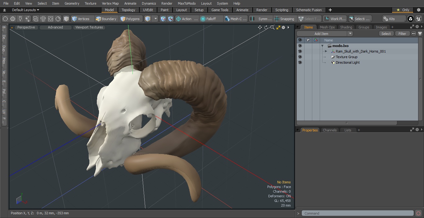 3D model Ram Skull with Dark Horns