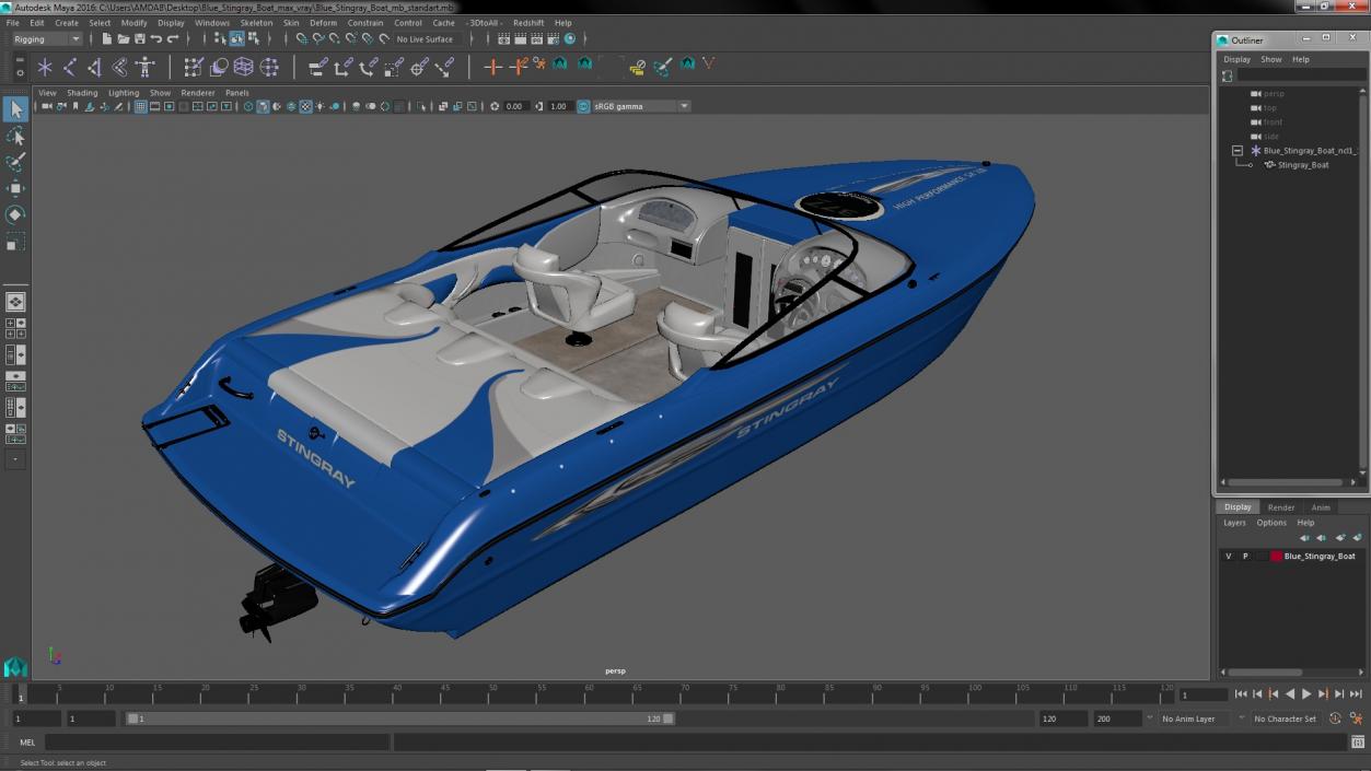 3D Blue Stingray Boat model