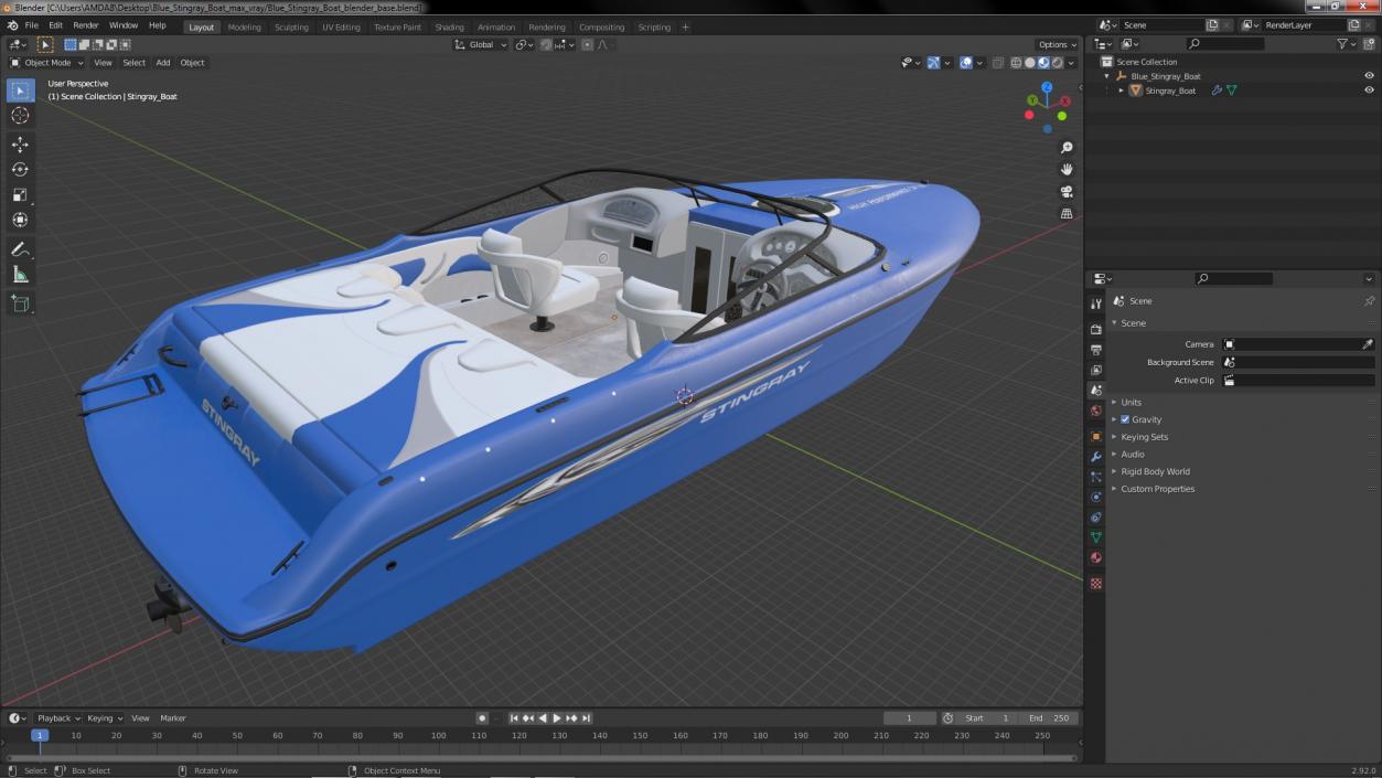 3D Blue Stingray Boat model