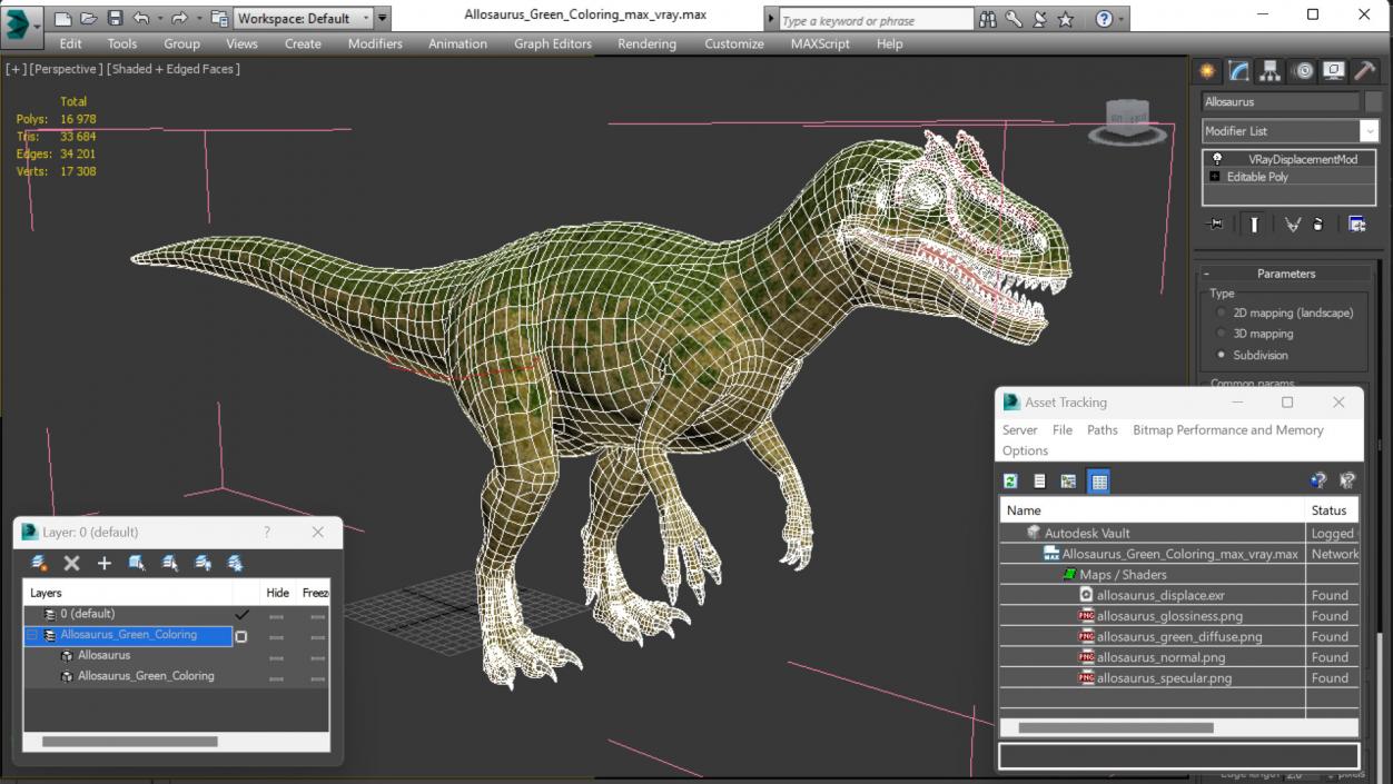 3D model Allosaurus Green Coloring