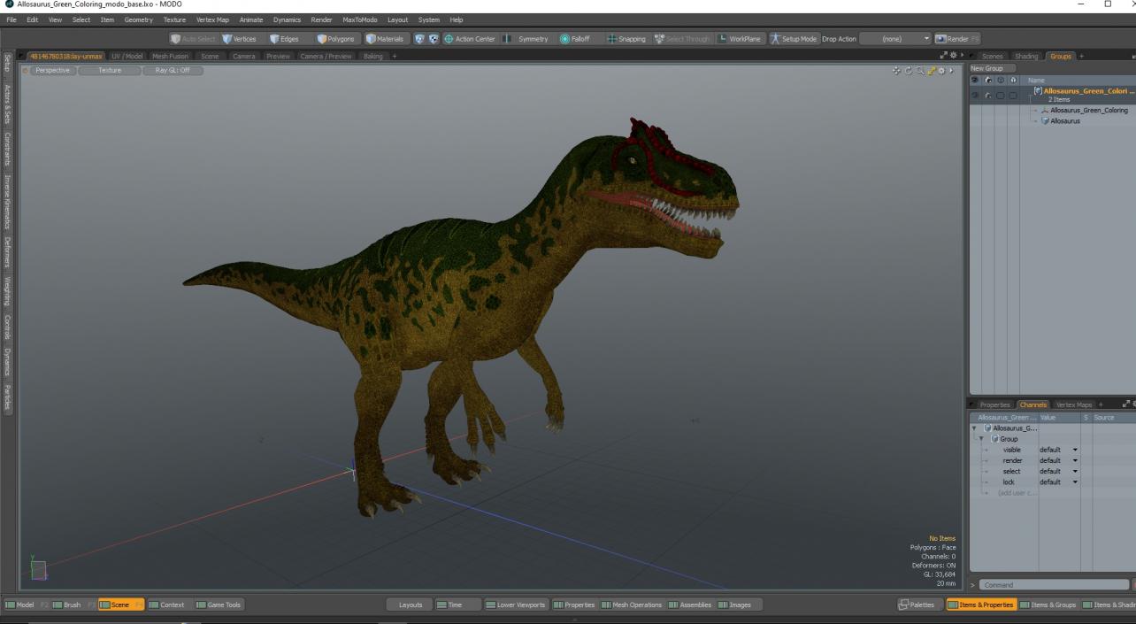 3D model Allosaurus Green Coloring