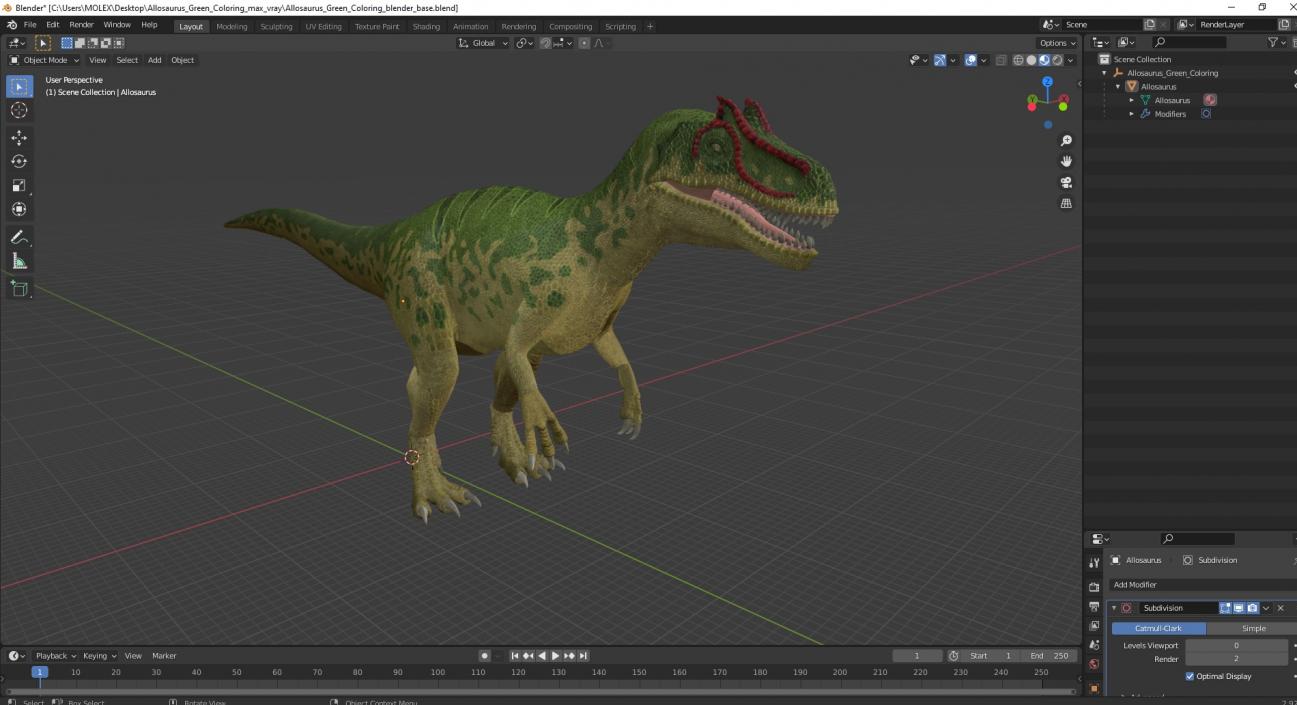 3D model Allosaurus Green Coloring