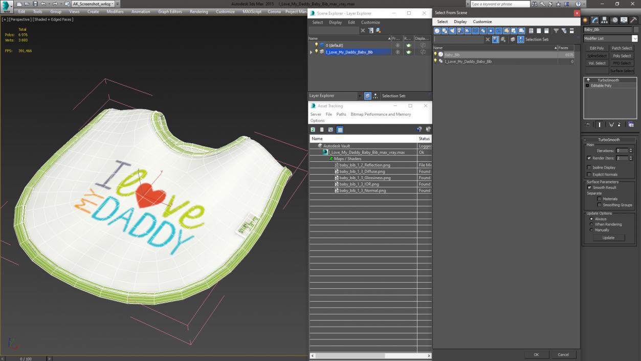 I Love My Daddy Baby Bib 3D model