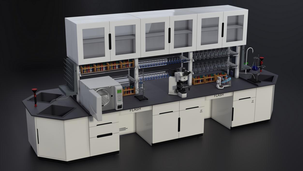 3D Laboratory Table with Equipment