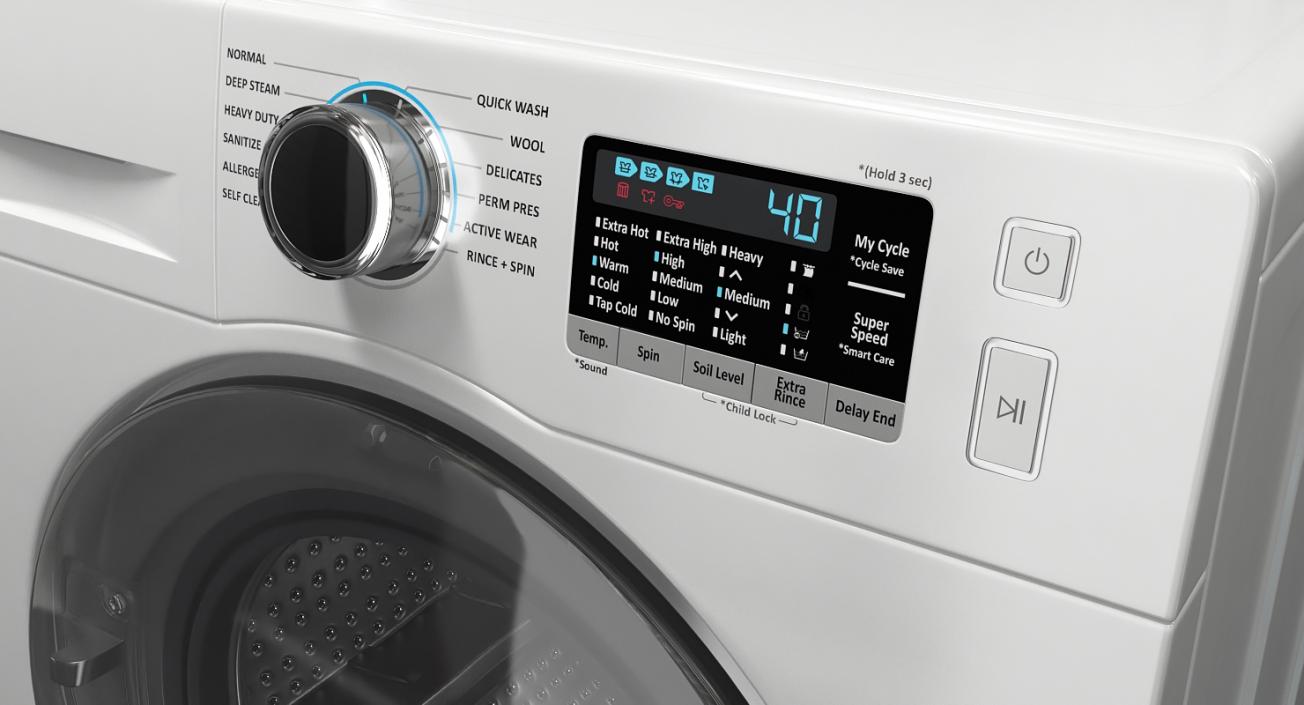 Front Load Washing Machine White 3D