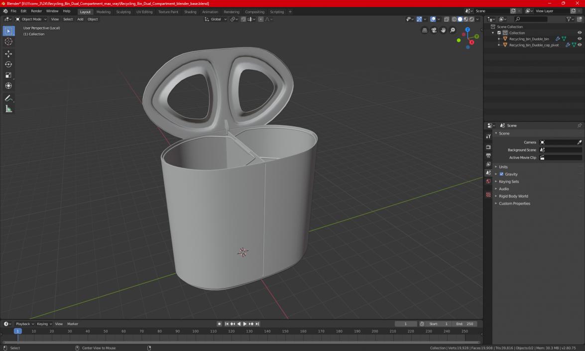 3D model Recycling Bin Dual Compartment