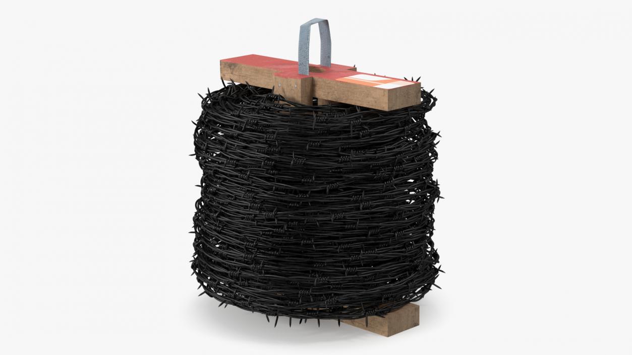 3D Barbed Wire Roll Black on Wooden Stand model