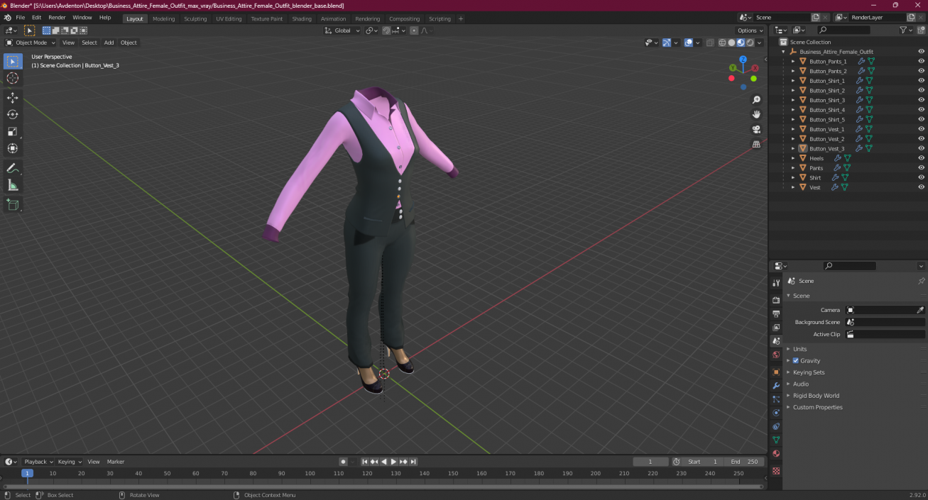 Business Attire Female Outfit 3D model