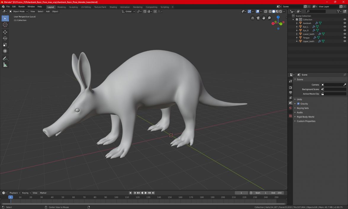 Aardvark Basic Pose 3D model