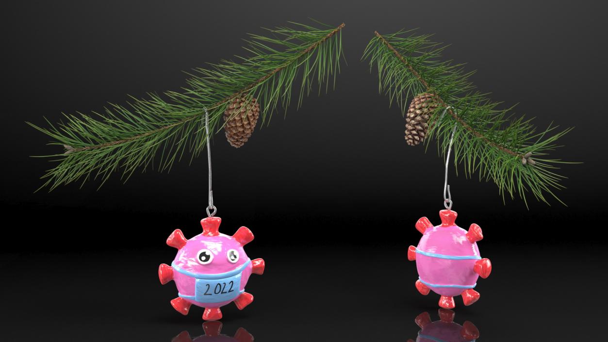 Coronavirus Ornament Christmas Branch 3D