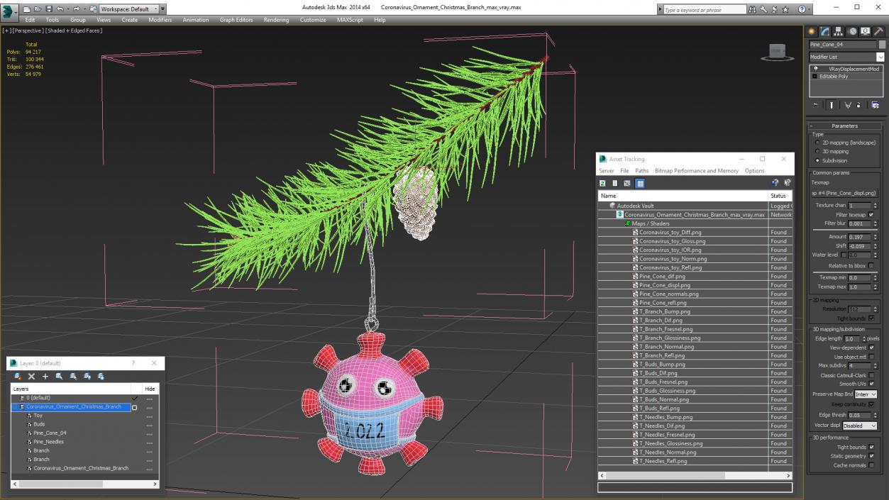 Coronavirus Ornament Christmas Branch 3D