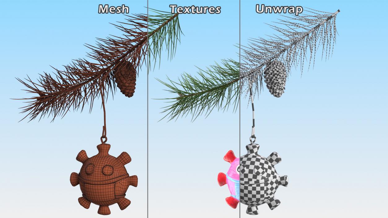 Coronavirus Ornament Christmas Branch 3D