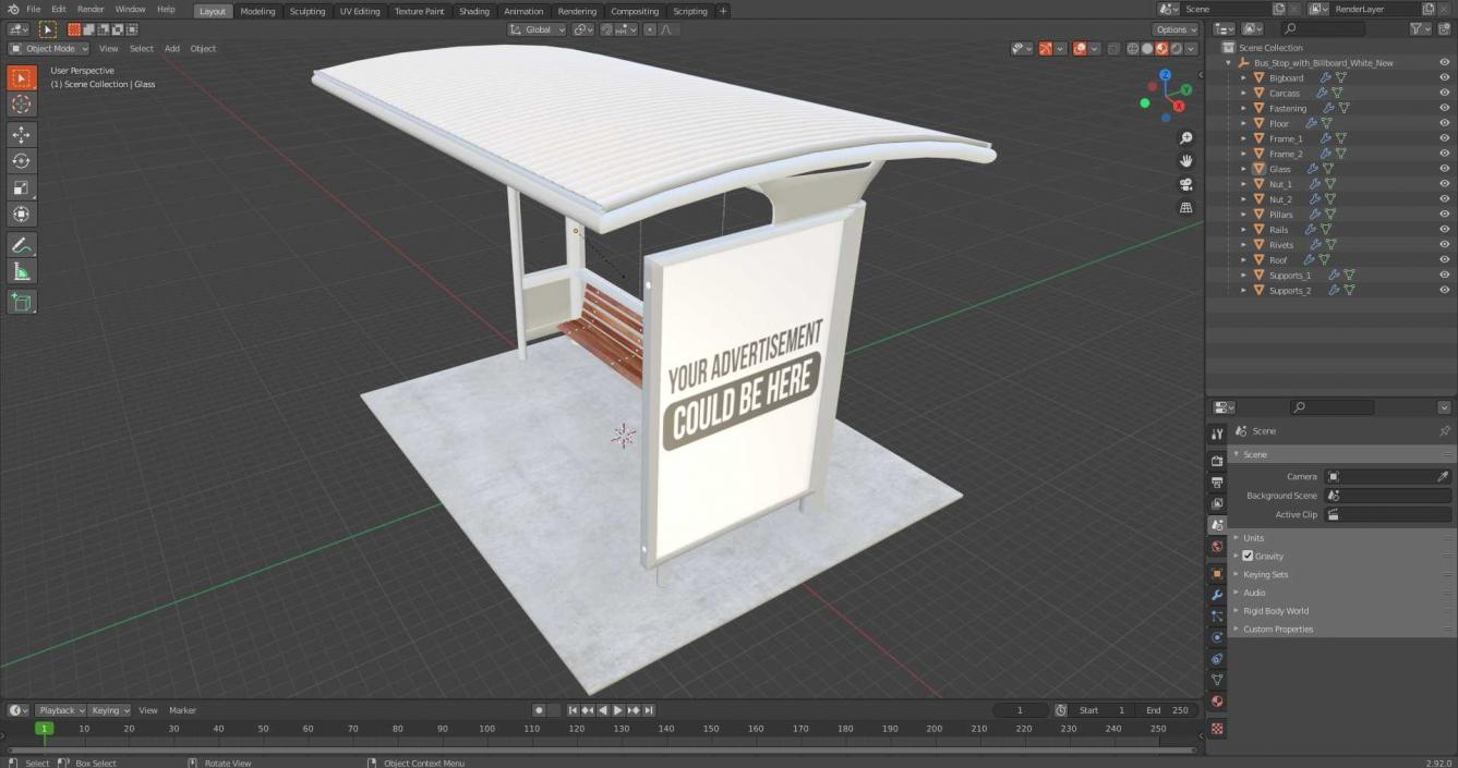 3D Bus Stop with Billboard White New model