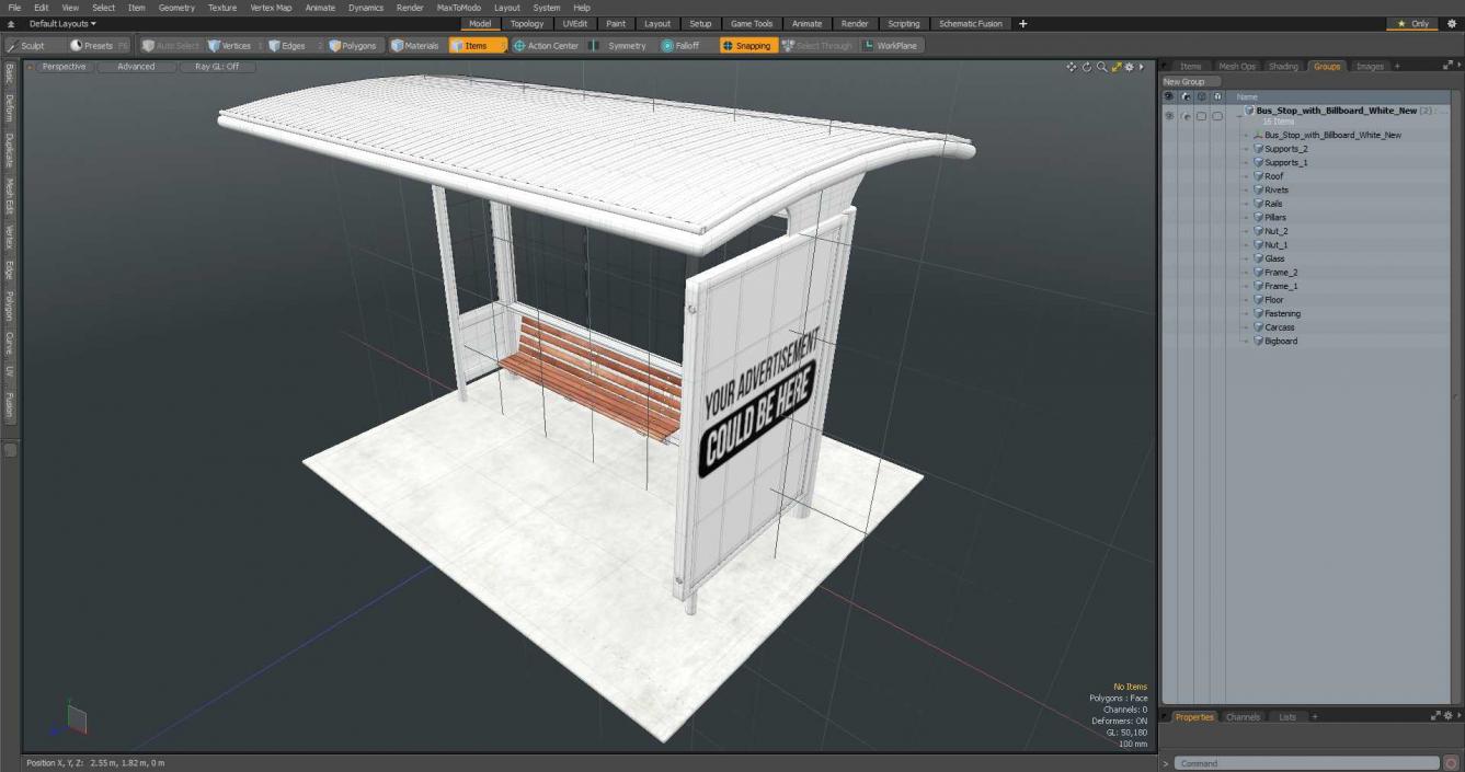 3D Bus Stop with Billboard White New model