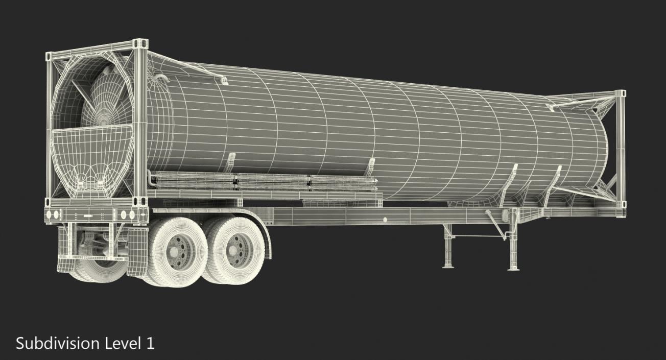 3D model LNG Semi Trailer Gas Tank Trailer Rigged