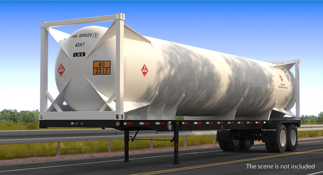 3D model LNG Semi Trailer Gas Tank Trailer Rigged