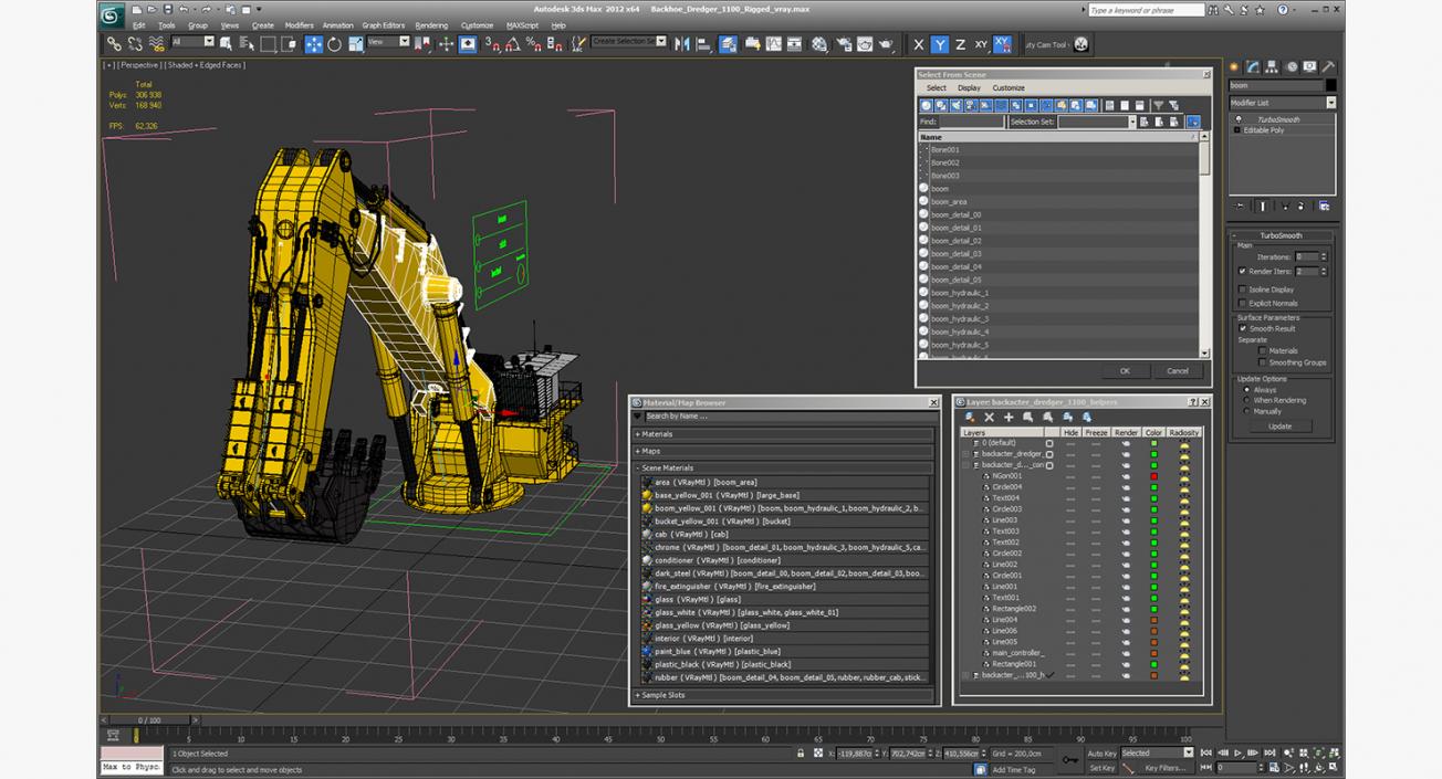 Backhoe Dredger 1100 Rigged 3D