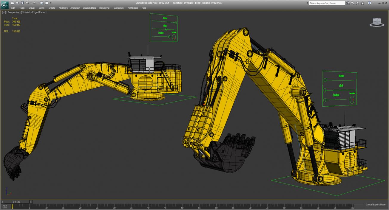 Backhoe Dredger 1100 Rigged 3D