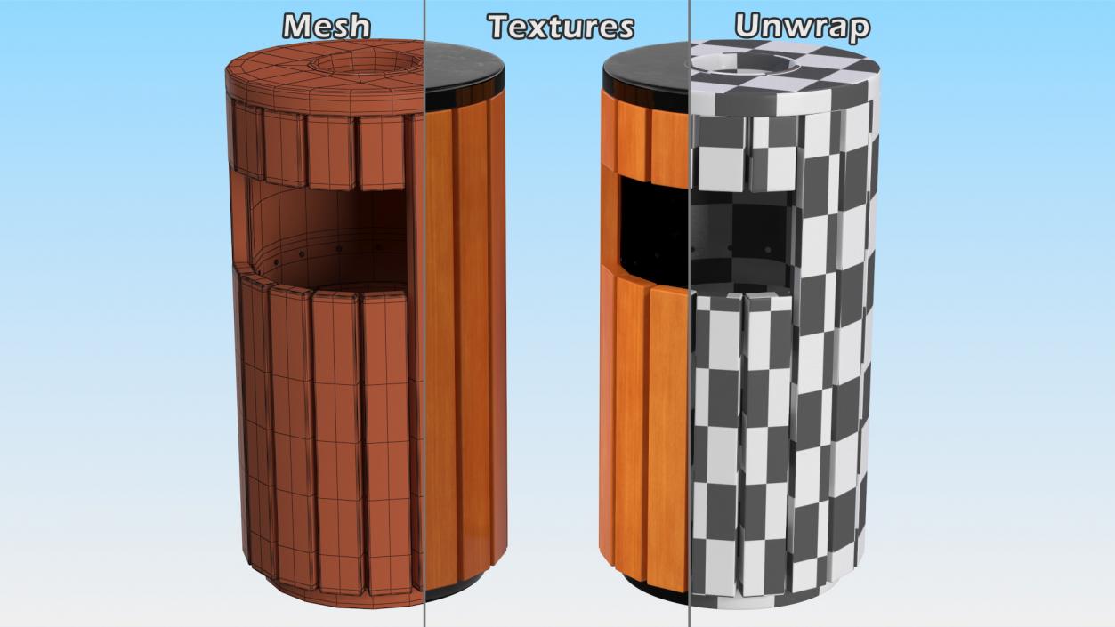 3D Outdoor Round Trash Bin with Ashtray