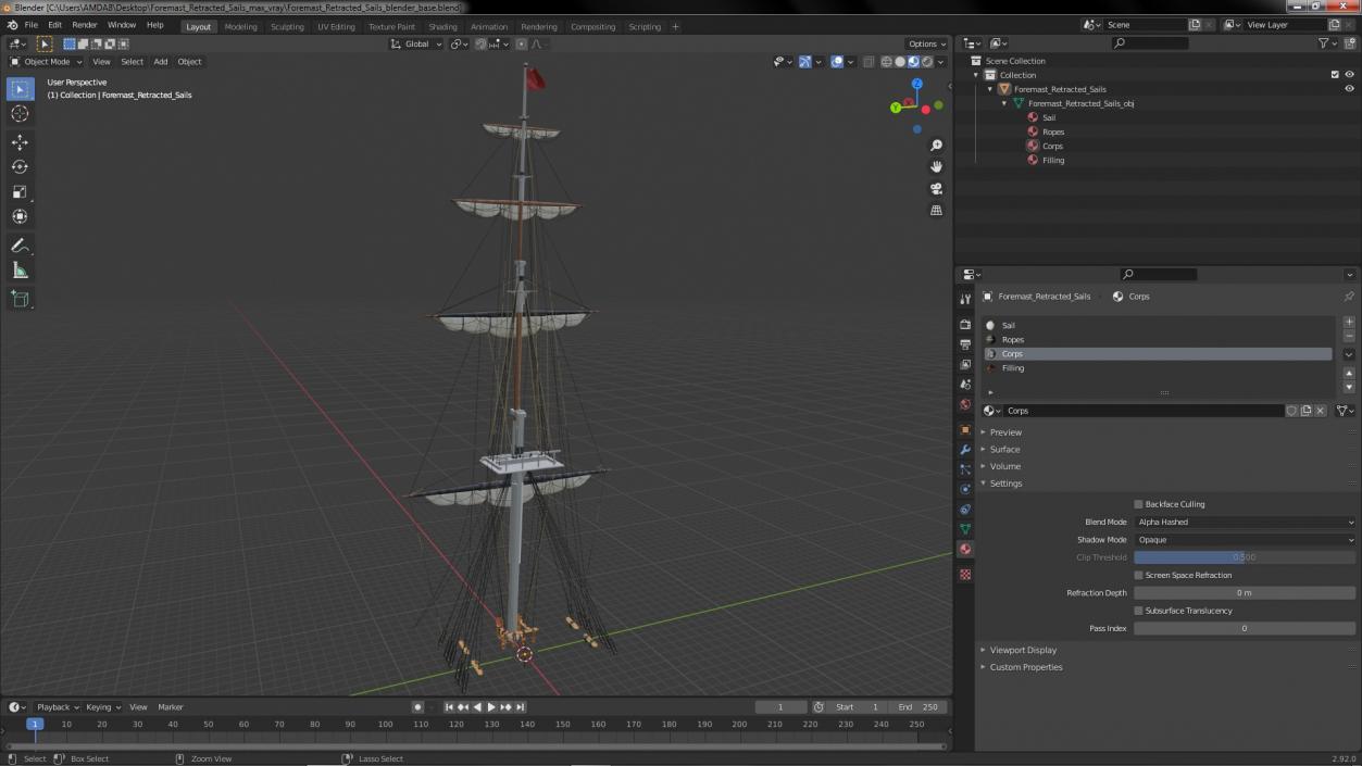 Foremast Retracted Sails 3D model