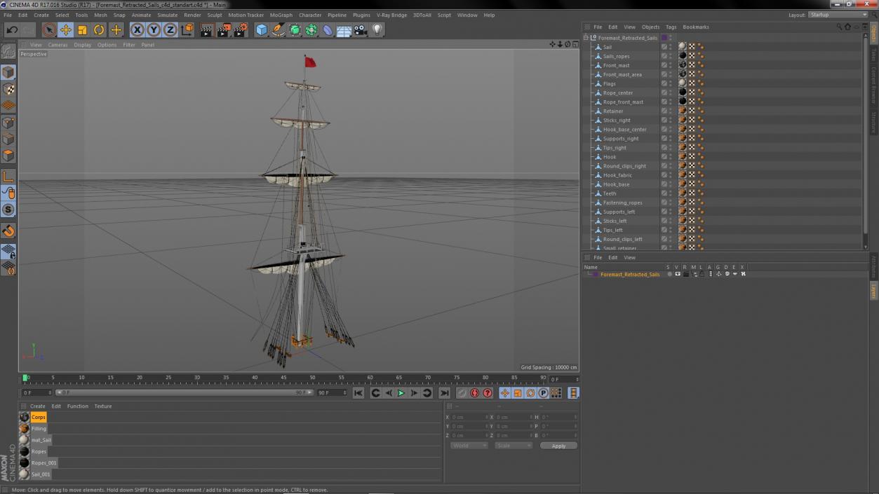 Foremast Retracted Sails 3D model