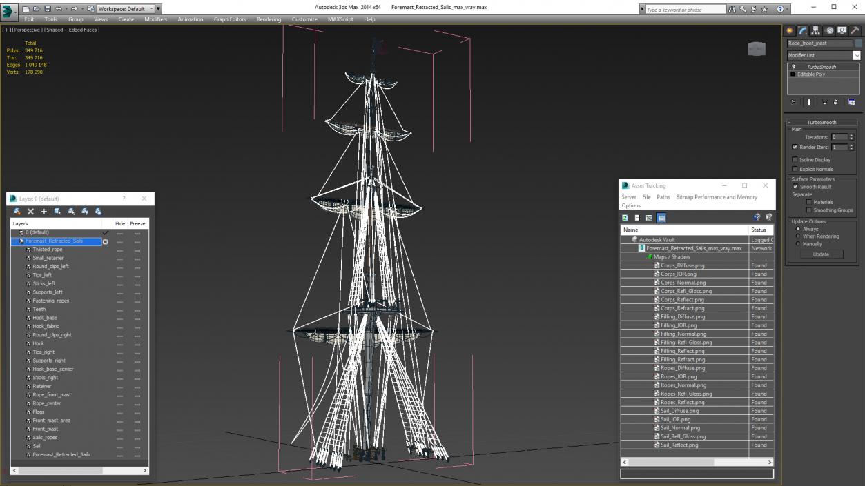 Foremast Retracted Sails 3D model