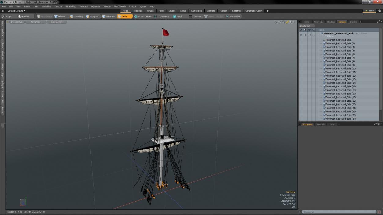 Foremast Retracted Sails 3D model