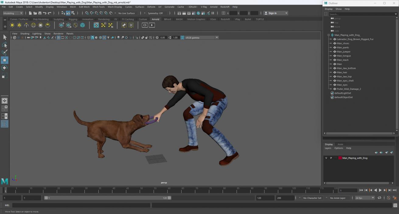 3D model Man Playing with Dog