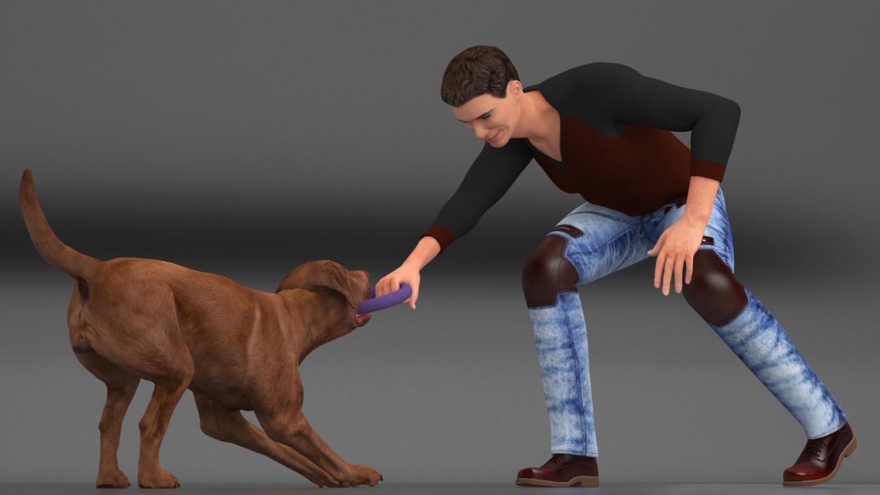 3D model Man Playing with Dog