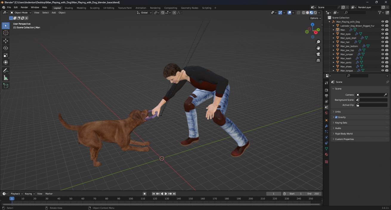 3D model Man Playing with Dog