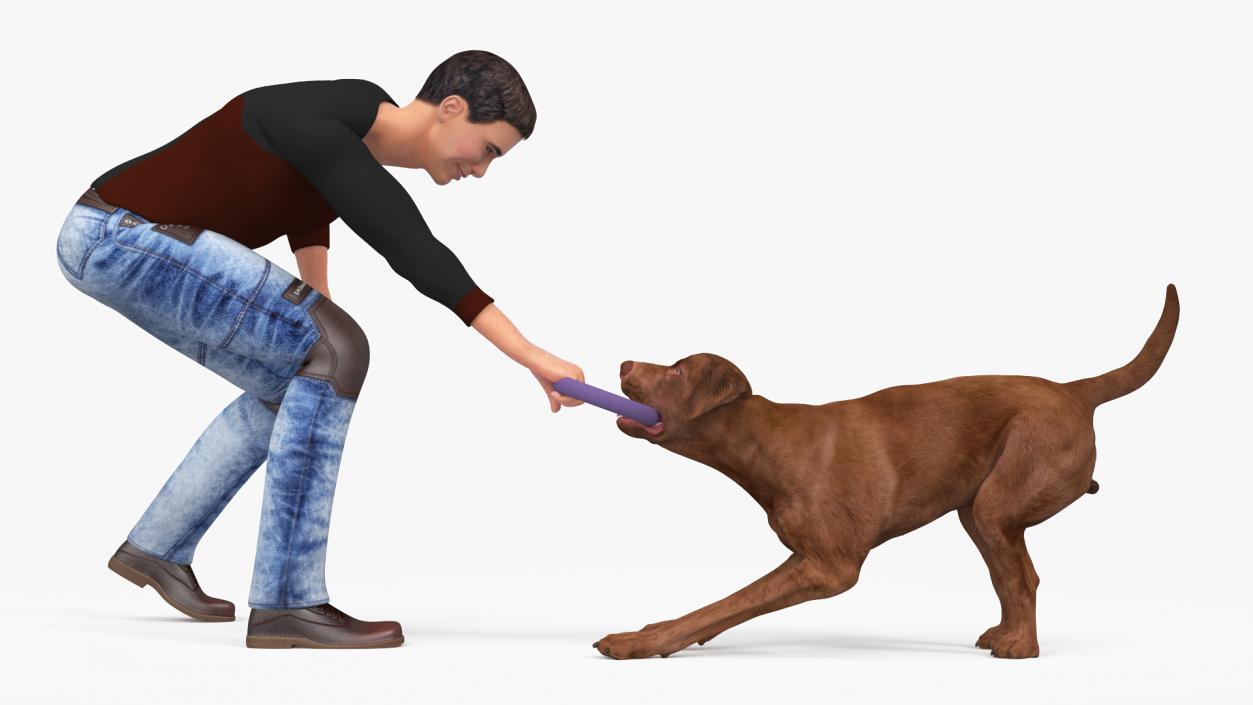 3D model Man Playing with Dog