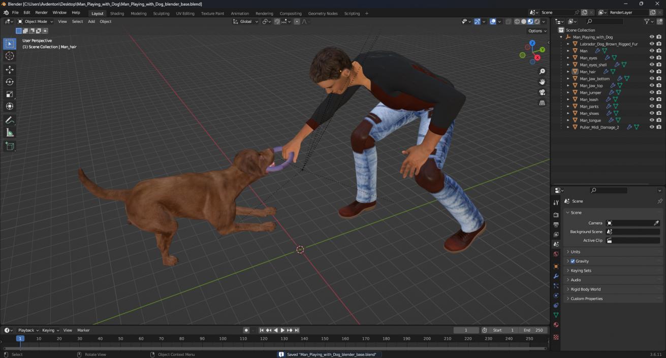 3D model Man Playing with Dog