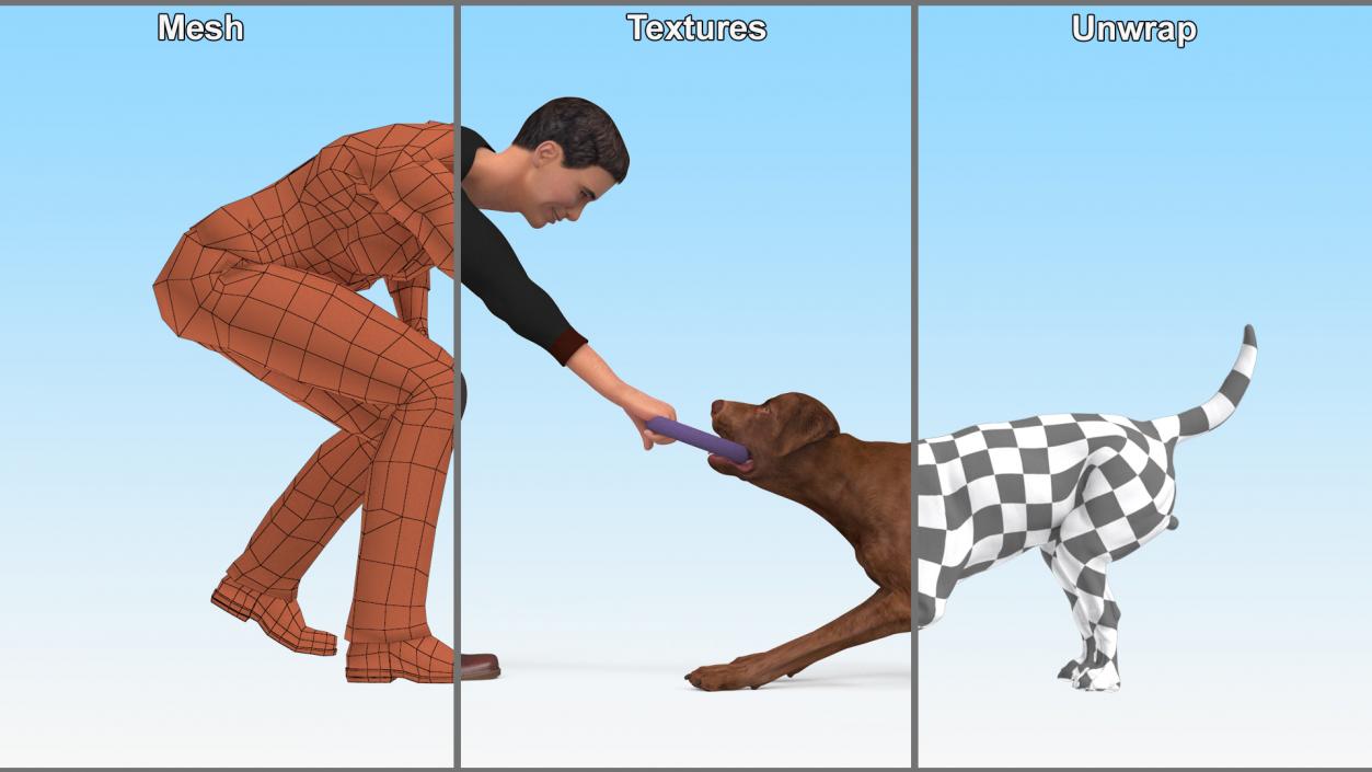 3D model Man Playing with Dog