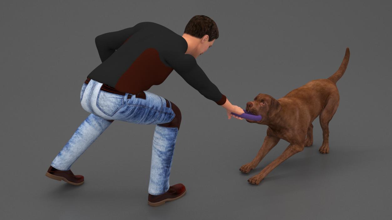 3D model Man Playing with Dog