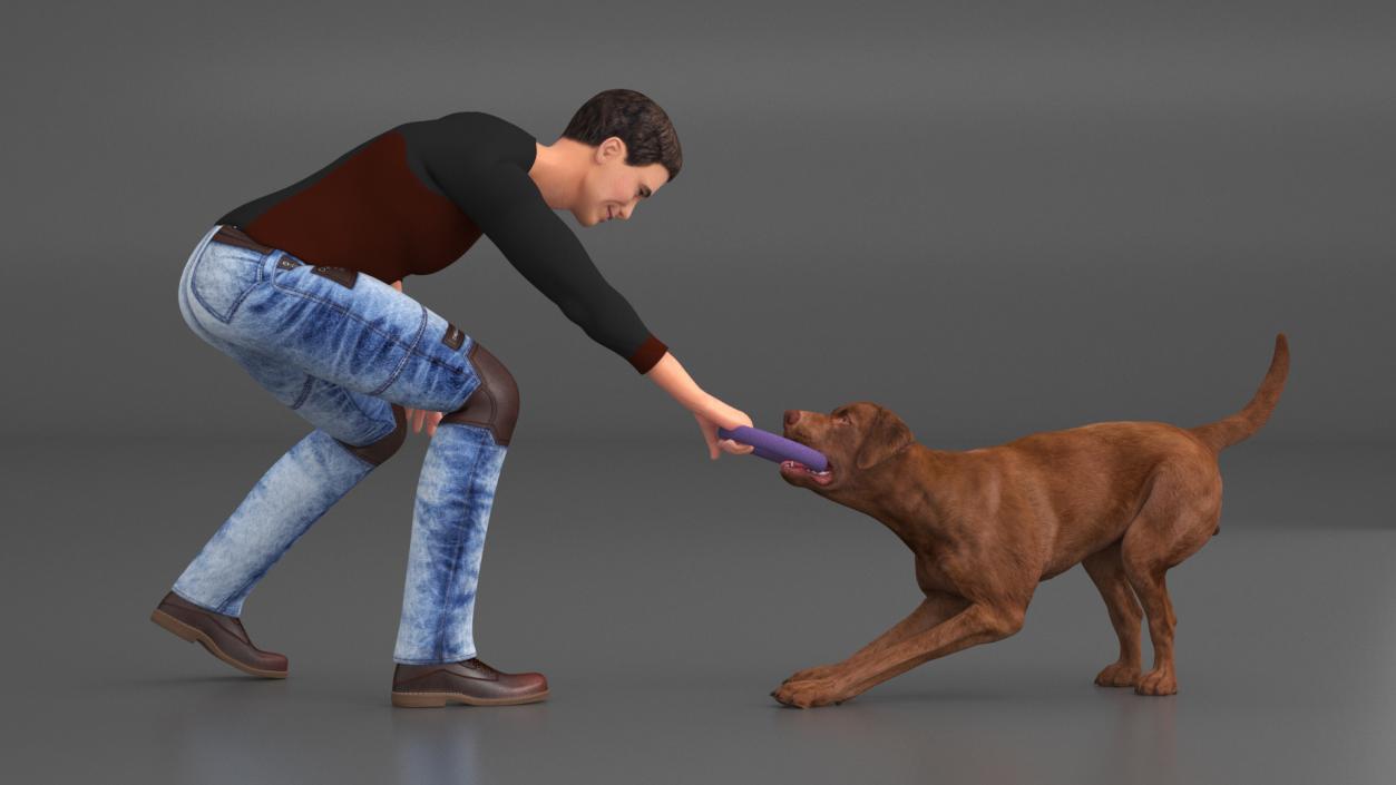 3D model Man Playing with Dog